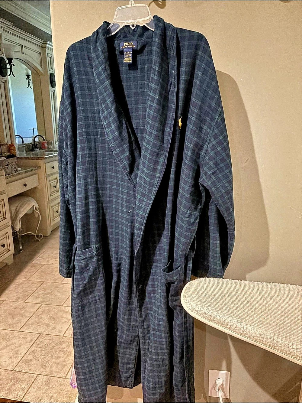 Polo Ralph Lauren Men's Plaid Long Sleeve Blue & Green Flannel Robe